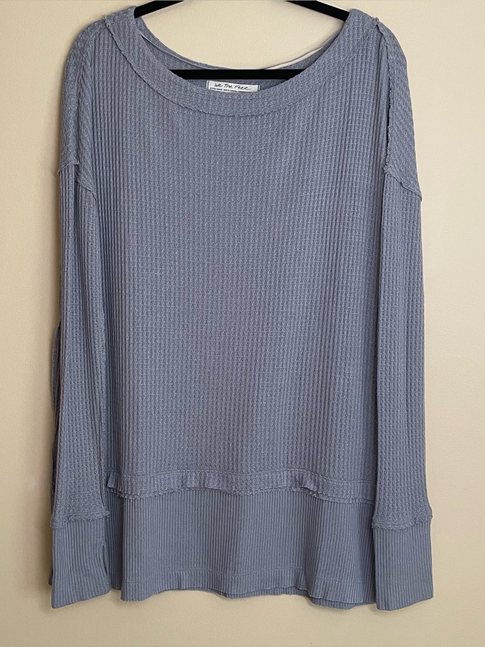 We The Free Free People Blue Gray Waffle Knit Thermal Tunic Top Long Sleeve XS